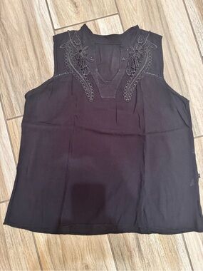 Sleeveless Black Embroidered V-Neck Tank Top